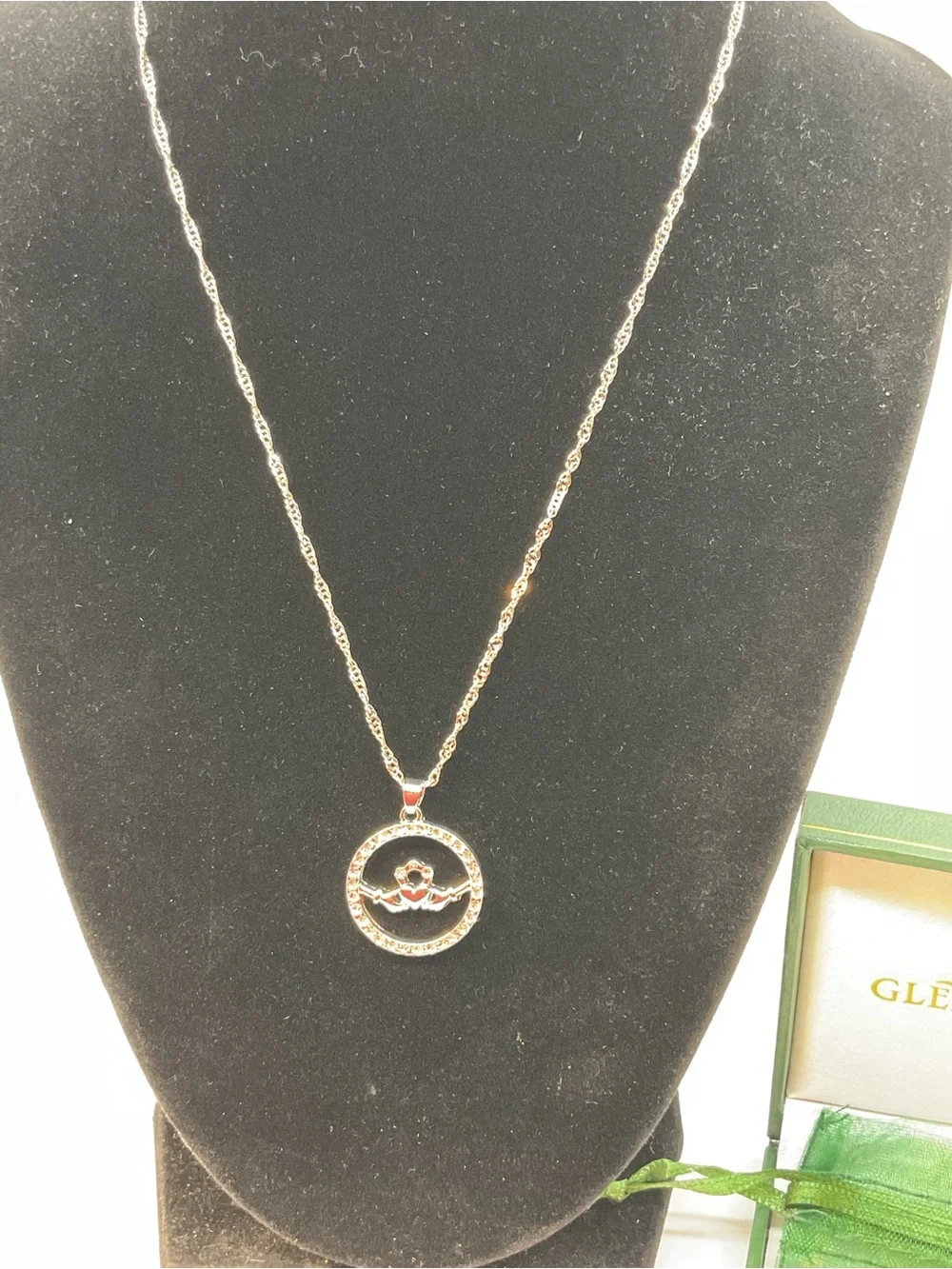 Glencara Silver Tone Claddagh Pendant Necklace